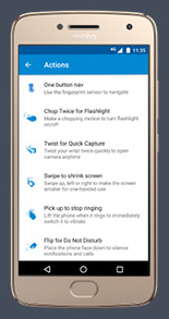 Moto actions screen